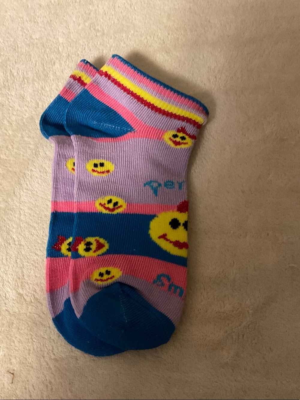 Playful Smiley Low-Cut Athletic Socks in Pink & Blue